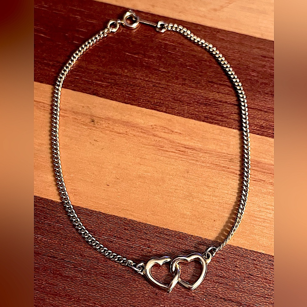 Gold Tone Intertwined Heart Anklet or Bracelet